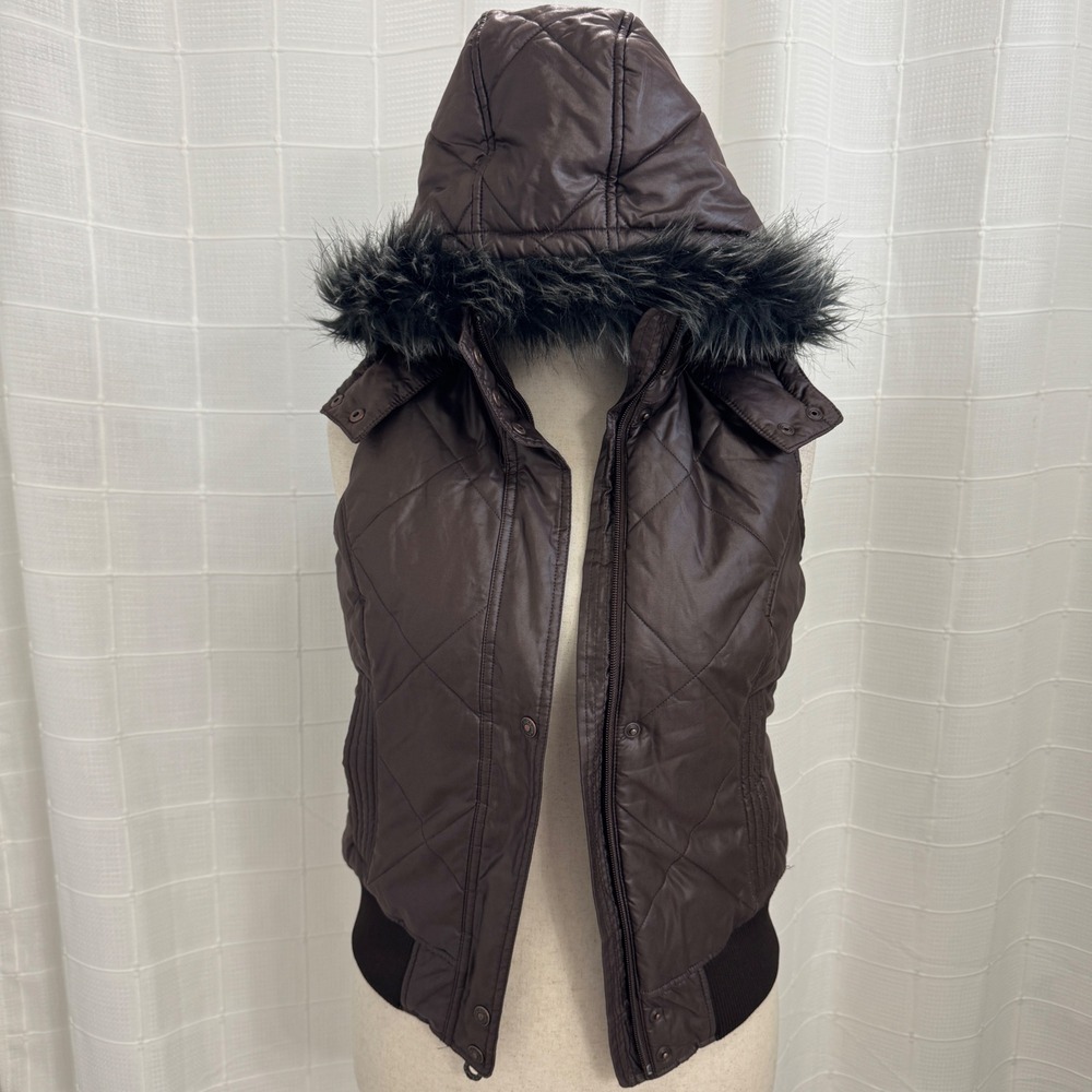 Ariat Brown Puff Vest with Faux Fur Hood Size Small